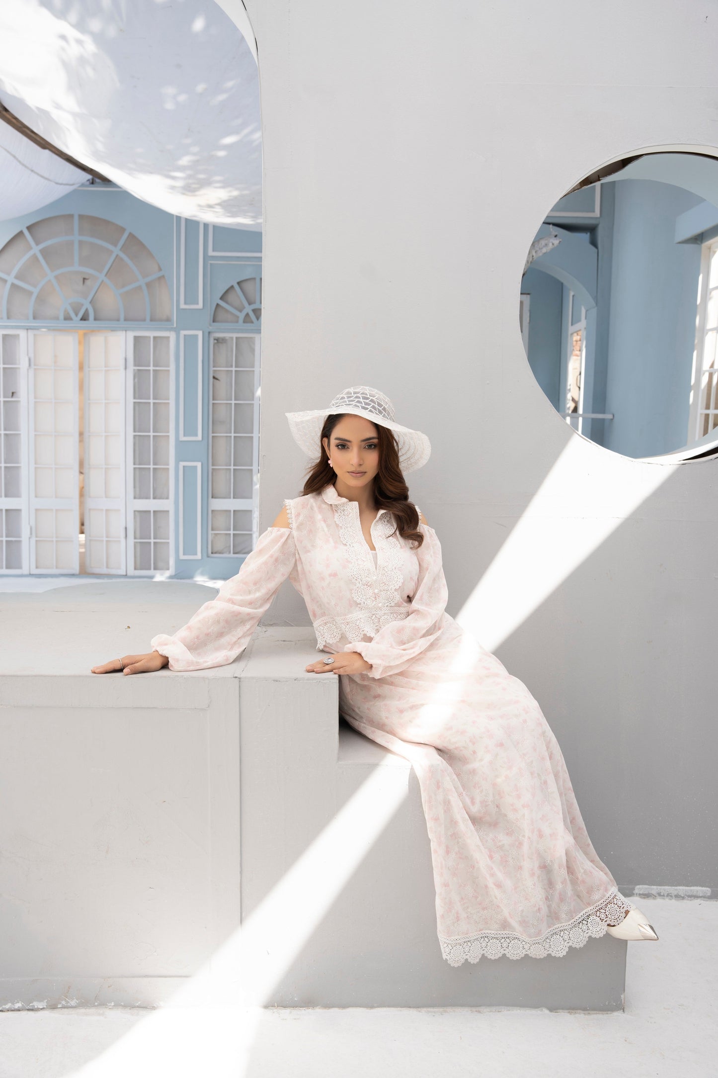 Clong Bodies Maxi Slit Pastel Pink Ivory Color