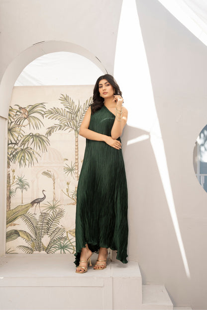 1 Piece Crushed Emerald One off Shoulder Skirt