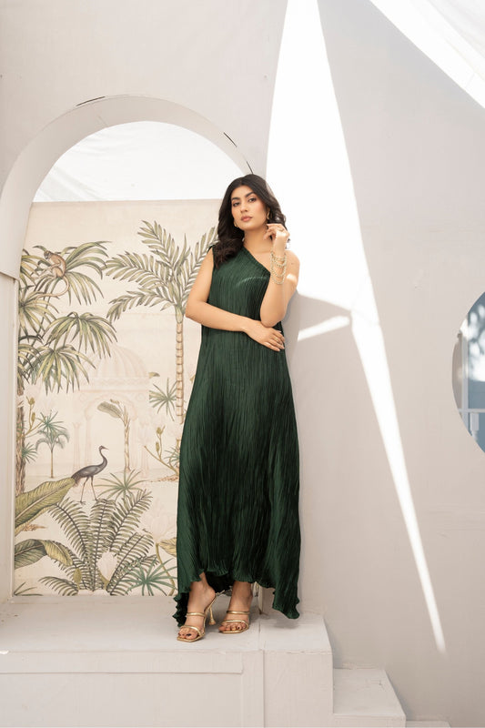 1 Piece Crushed Emerald One off Shoulder Skirt