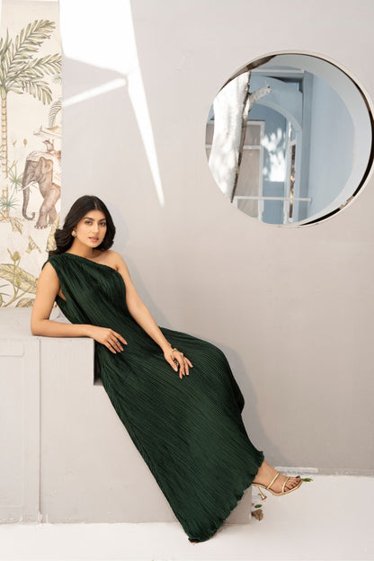 1 Piece Crushed Emerald One off Shoulder Skirt