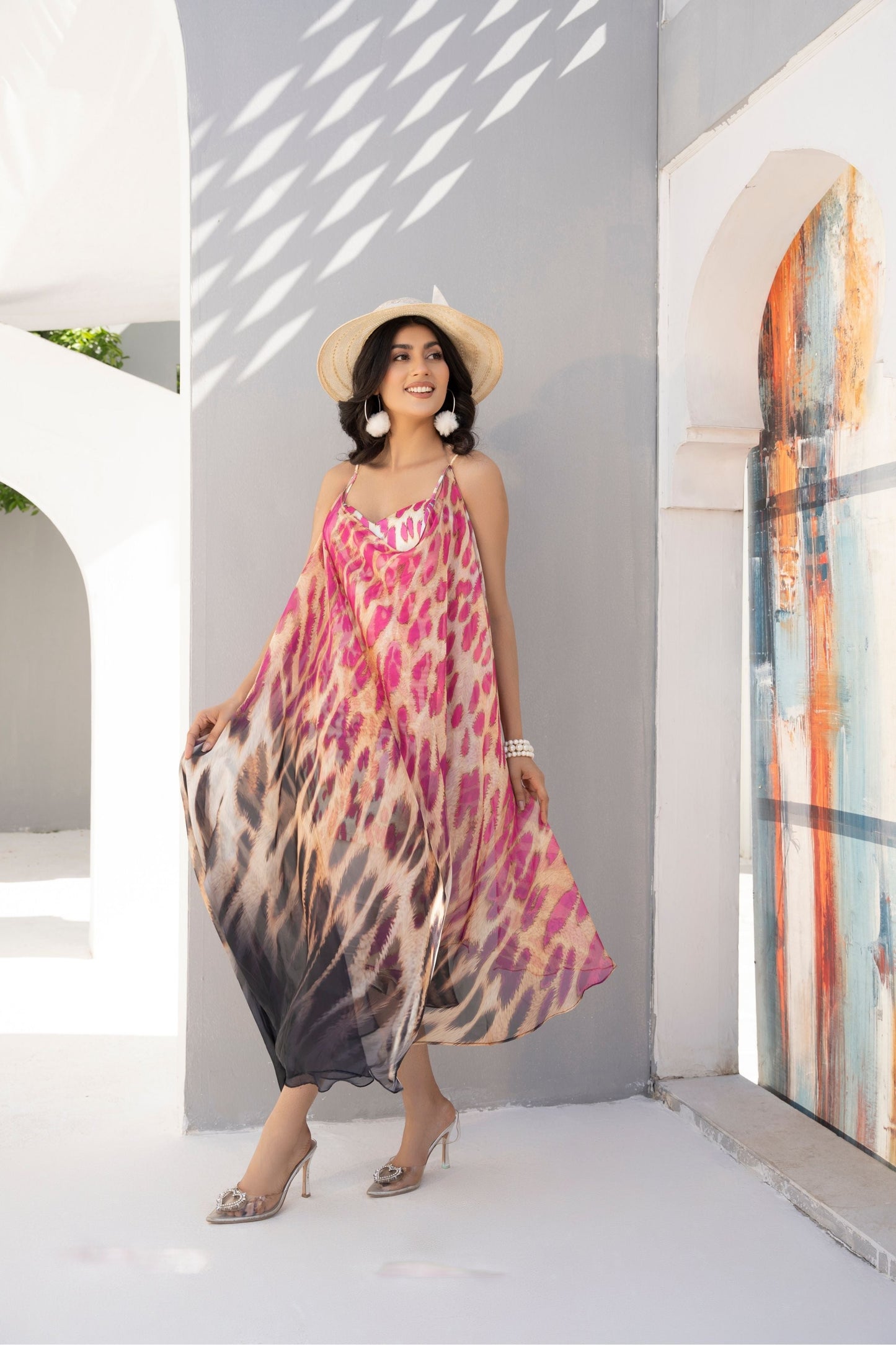 1 Piece Printed Maxi with Stripes