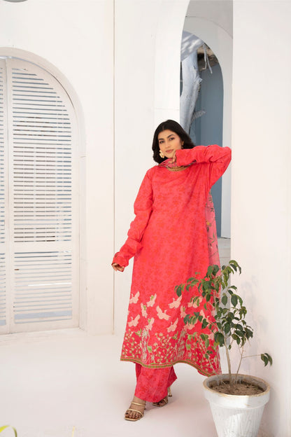 3 Piece Printed Embroidered