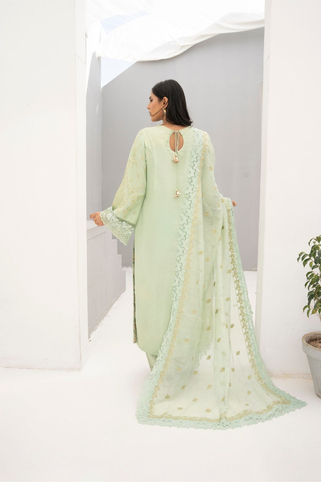 SKua | Cotton Silk with Cotton Organza Embrioded Dupatha