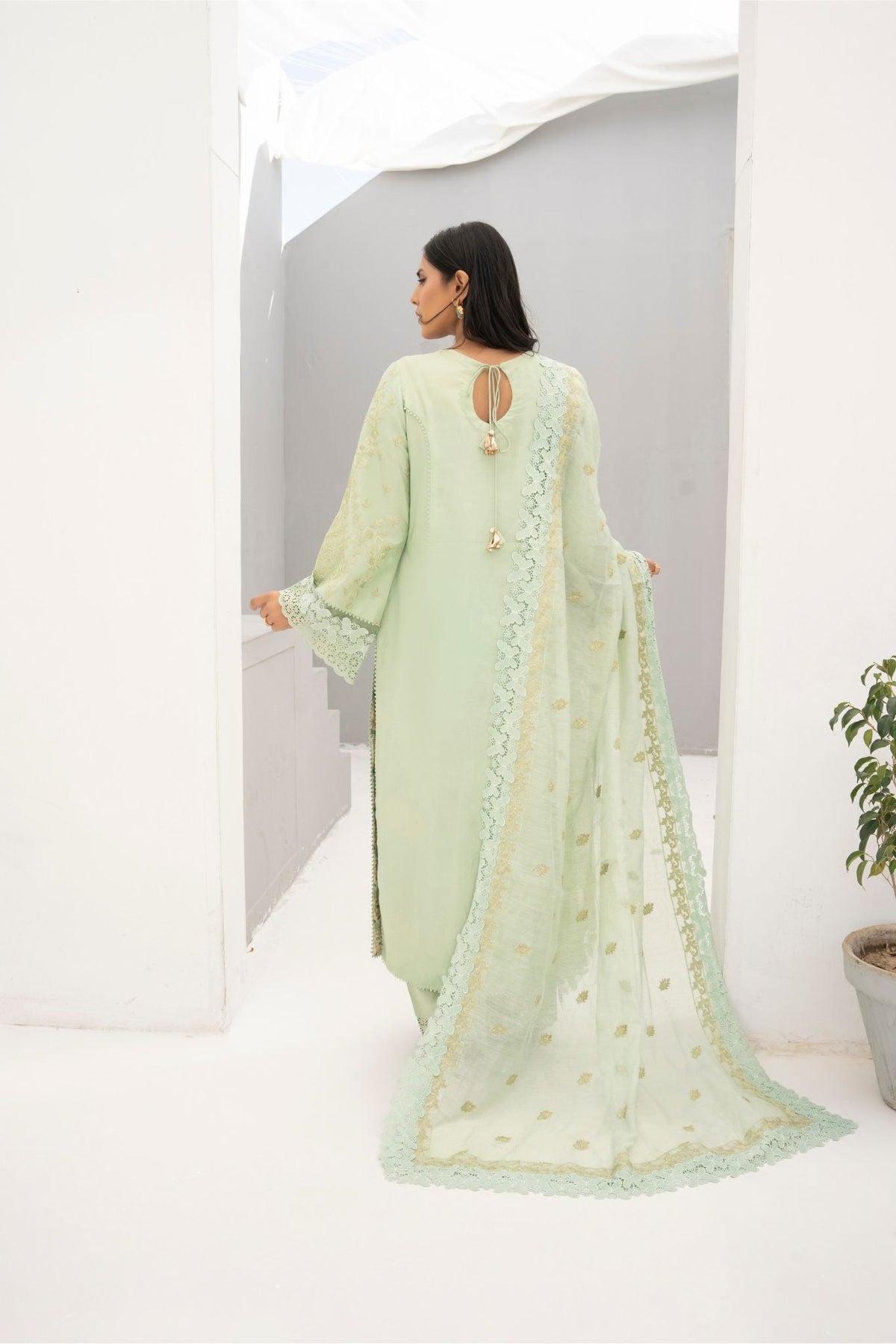 SKua | Cotton Silk with Cotton Organza Embrioded Dupatha