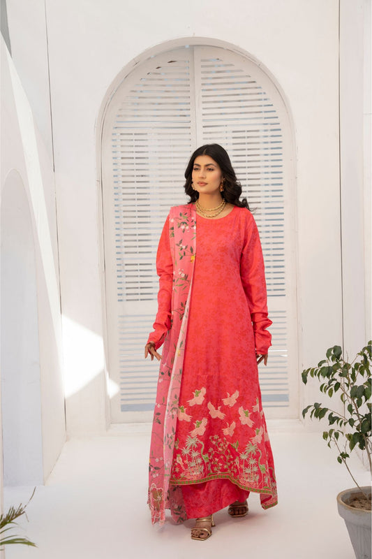 3 Piece Printed Embroidered