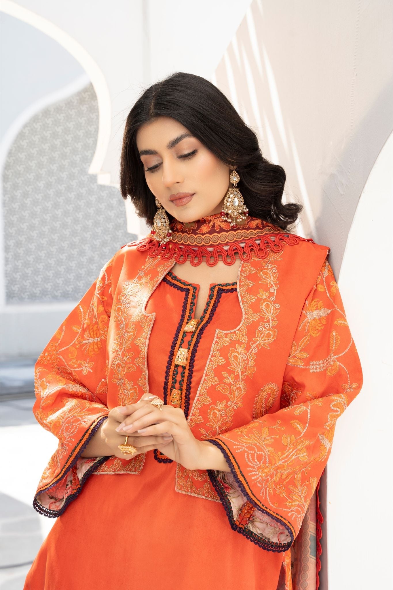 Mona | Poly lawn 4 Piece outfit with Printed Dupatha and Jacket