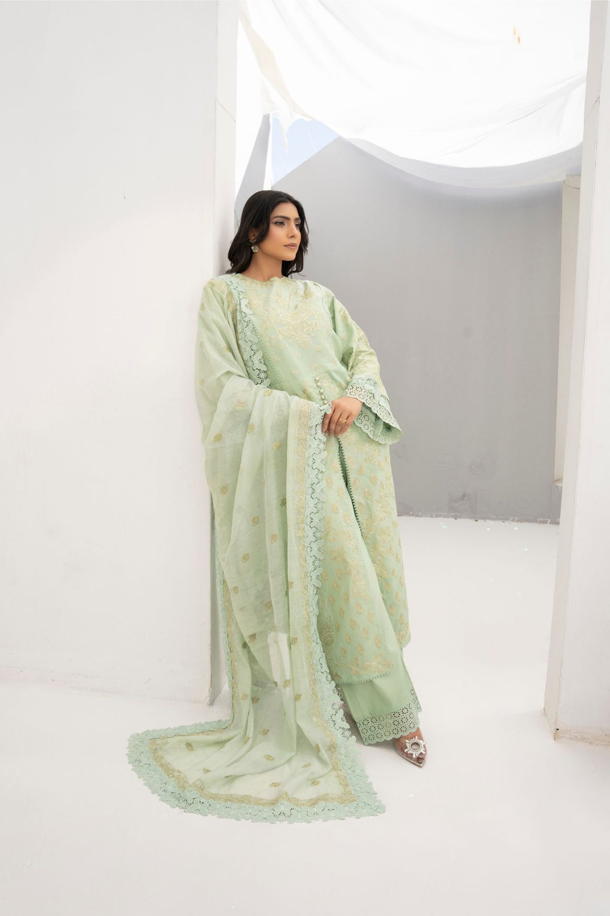 SKua | Cotton Silk with Cotton Organza Embrioded Dupatha