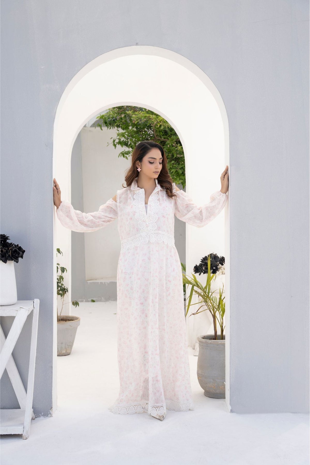Clong Bodies Maxi Slit Pastel Pink Ivory Color