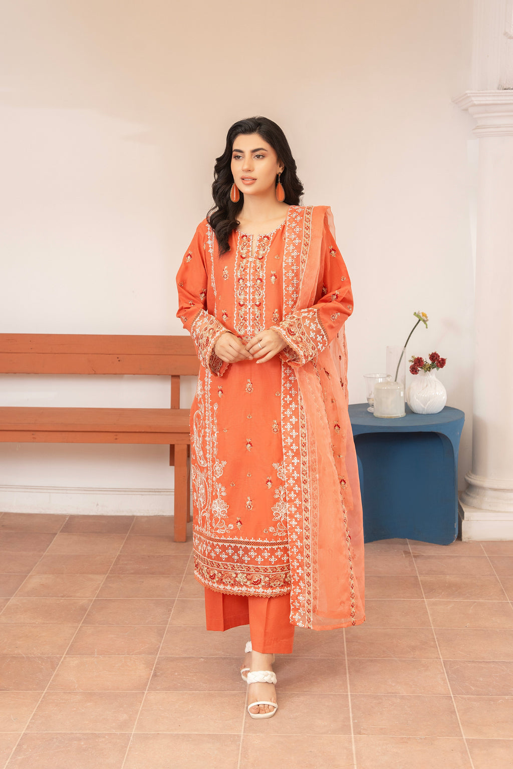 3 Piece Embroidered Premium Lawn with Trouser and Dupatta