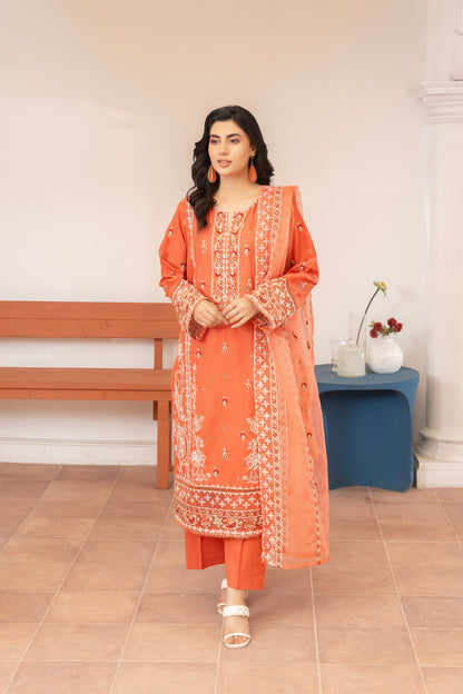 3 Piece Embroidered Premium Lawn with Trouser and Dupatta