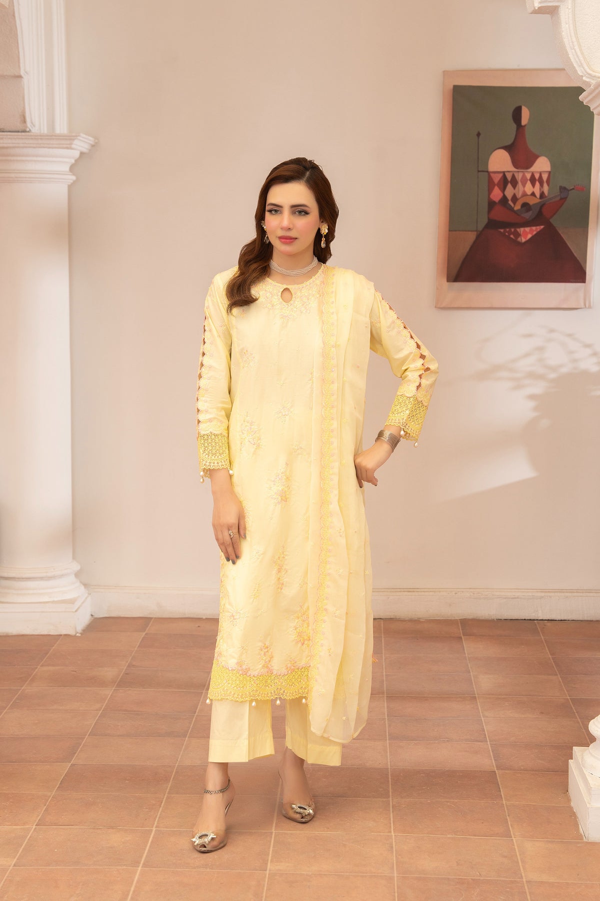 3 Piece Dress Emboridered Premium Lawn with Trouser and Dupatta