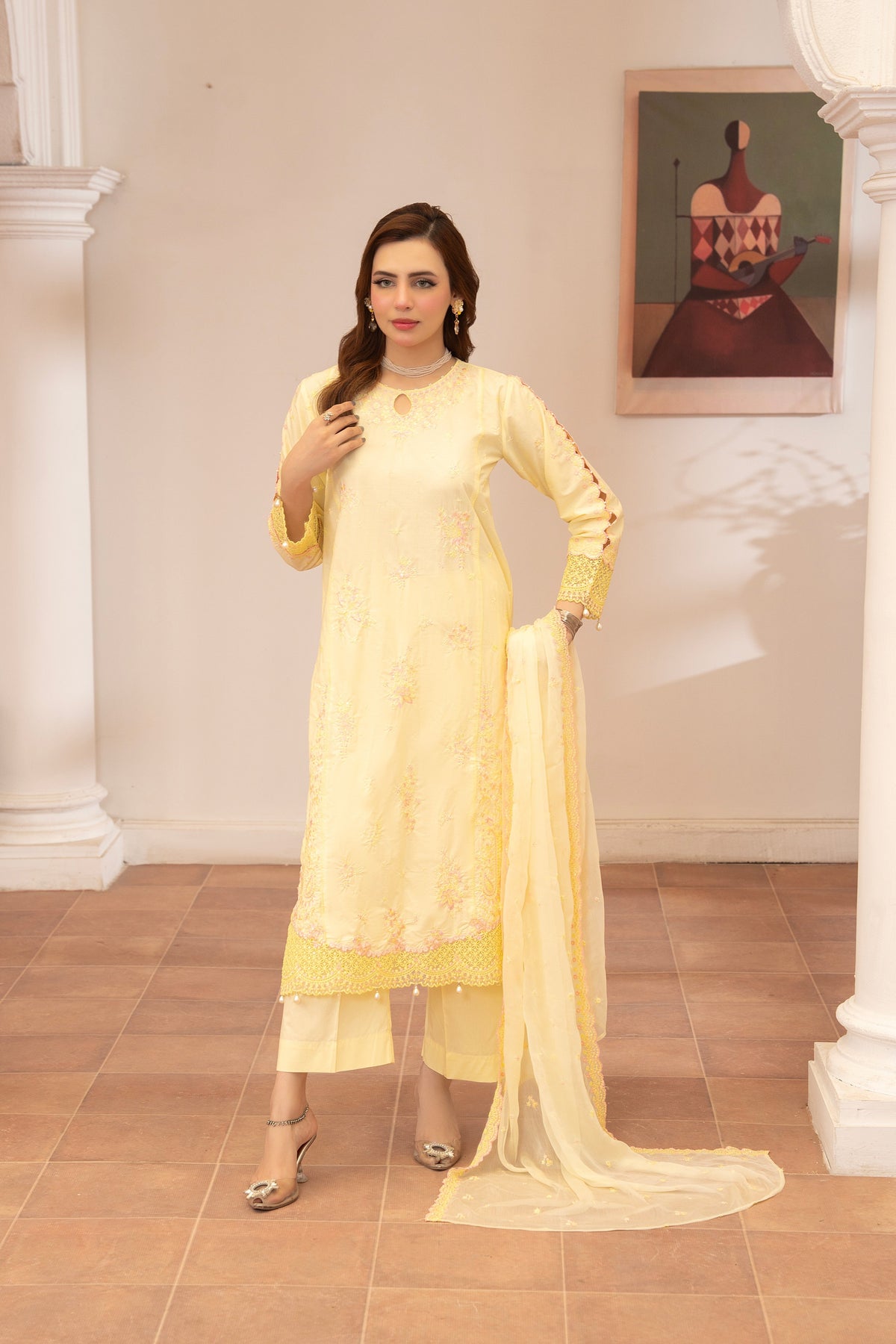 3 Piece Dress Emboridered Premium Lawn with Trouser and Dupatta