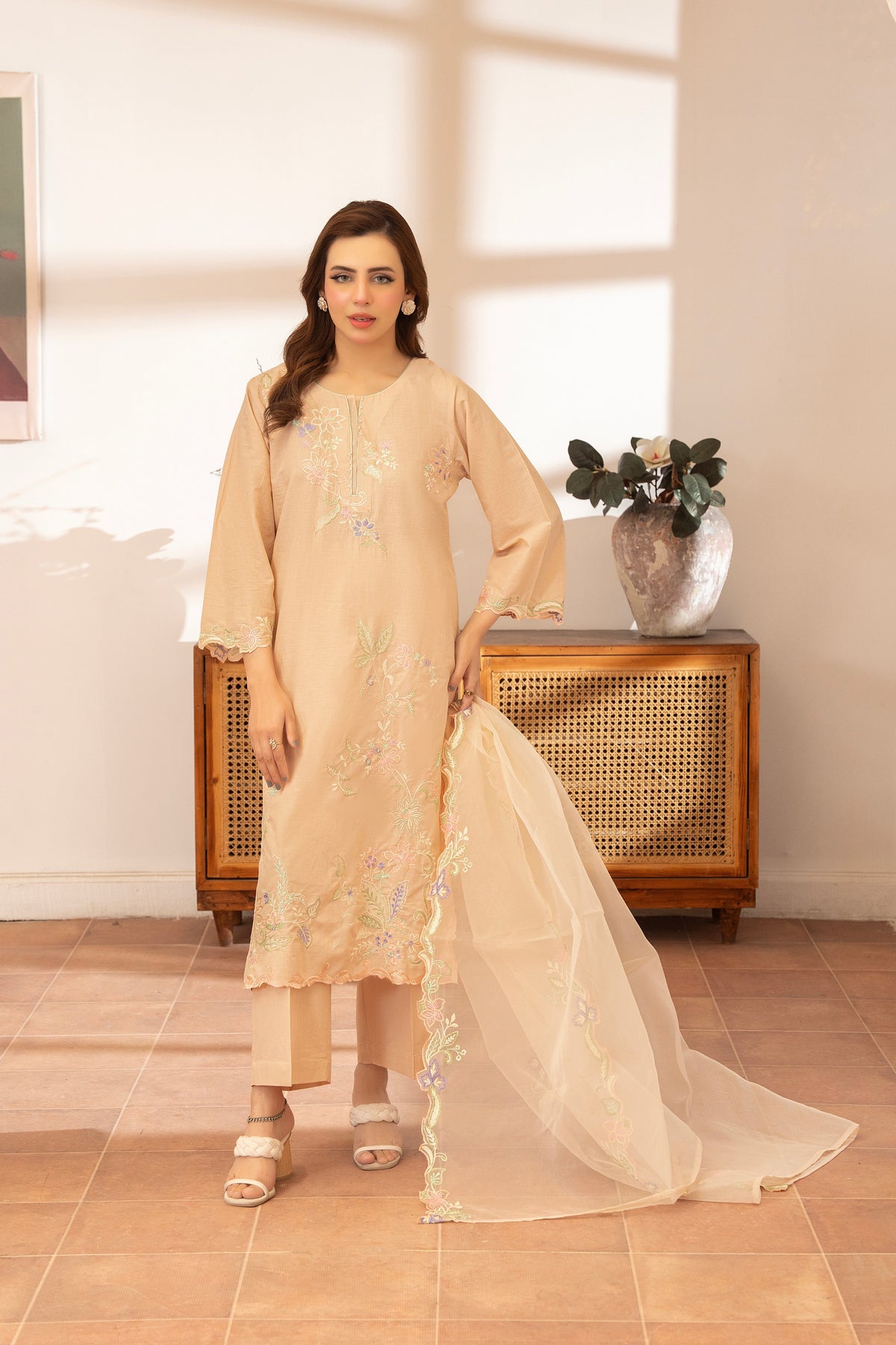3 Piece Embroidered Premium Lawn with Trouser and Dupatta