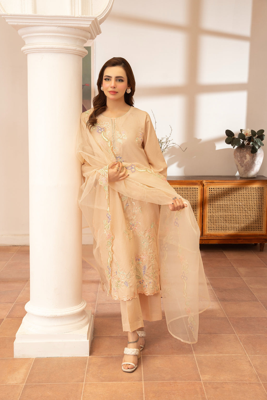 3 Piece Embroidered Premium Lawn with Trouser and Dupatta