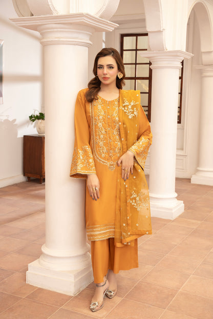 Eid Festive Raw Silk 3 Piece Dress with Trouser and Dupatta
