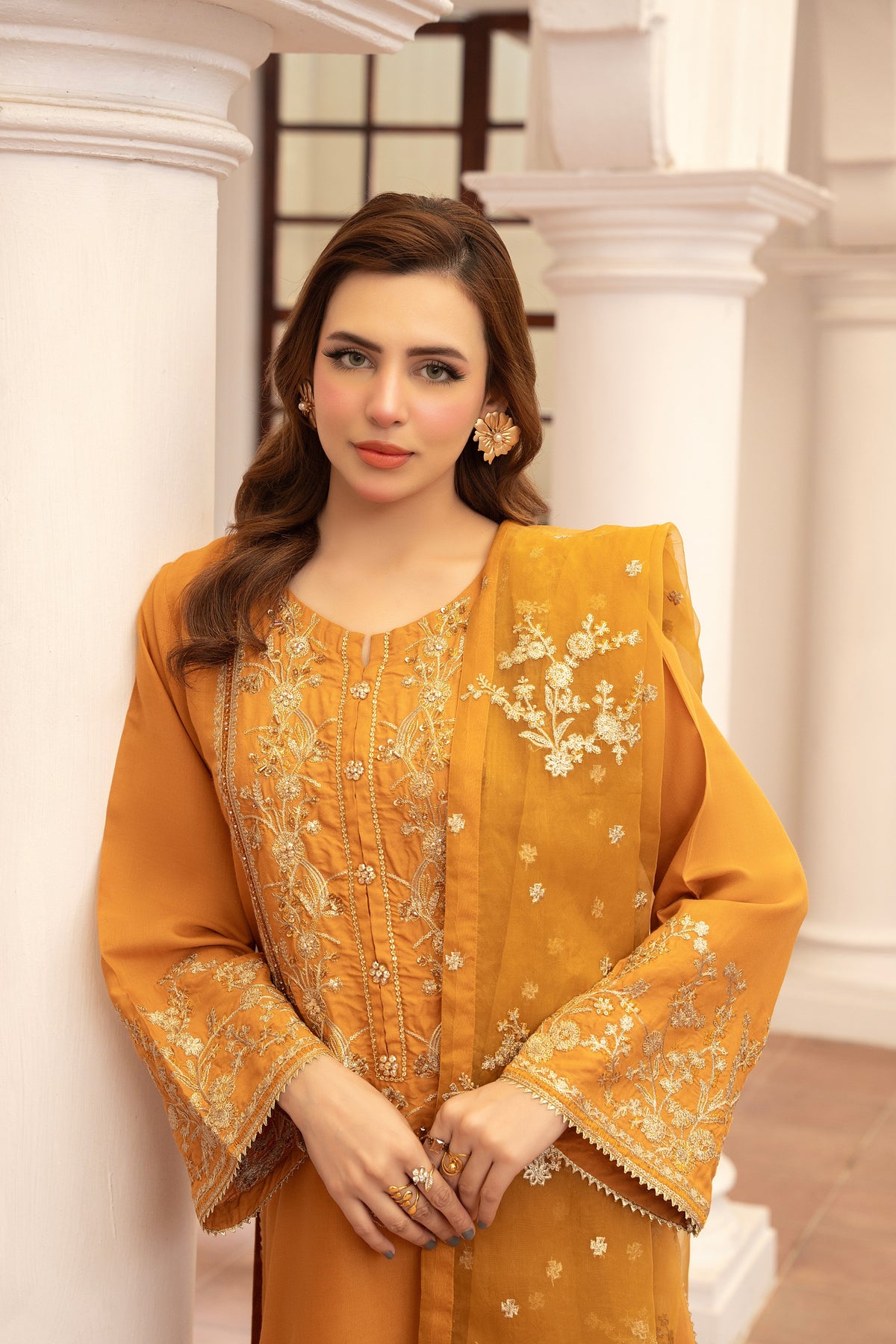 Eid Festive Raw Silk 3 Piece Dress with Trouser and Dupatta