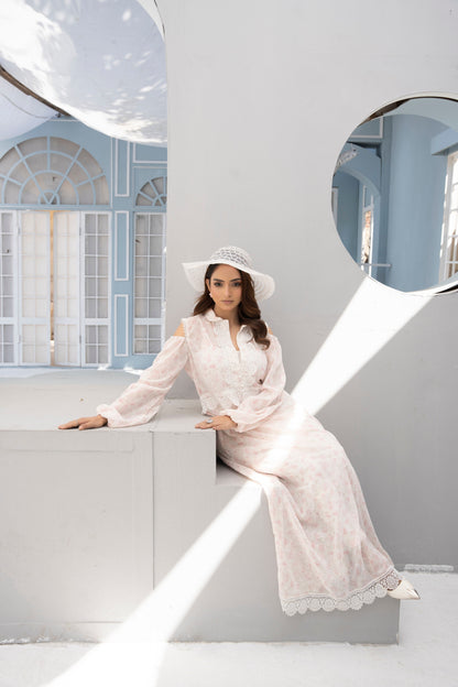 Clong Bodies Maxi Slit Pastel Pink Ivory Color