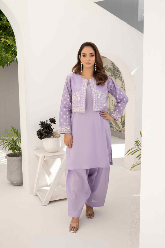 3 Piece - Embroidered Lawn Suit with Jacket
